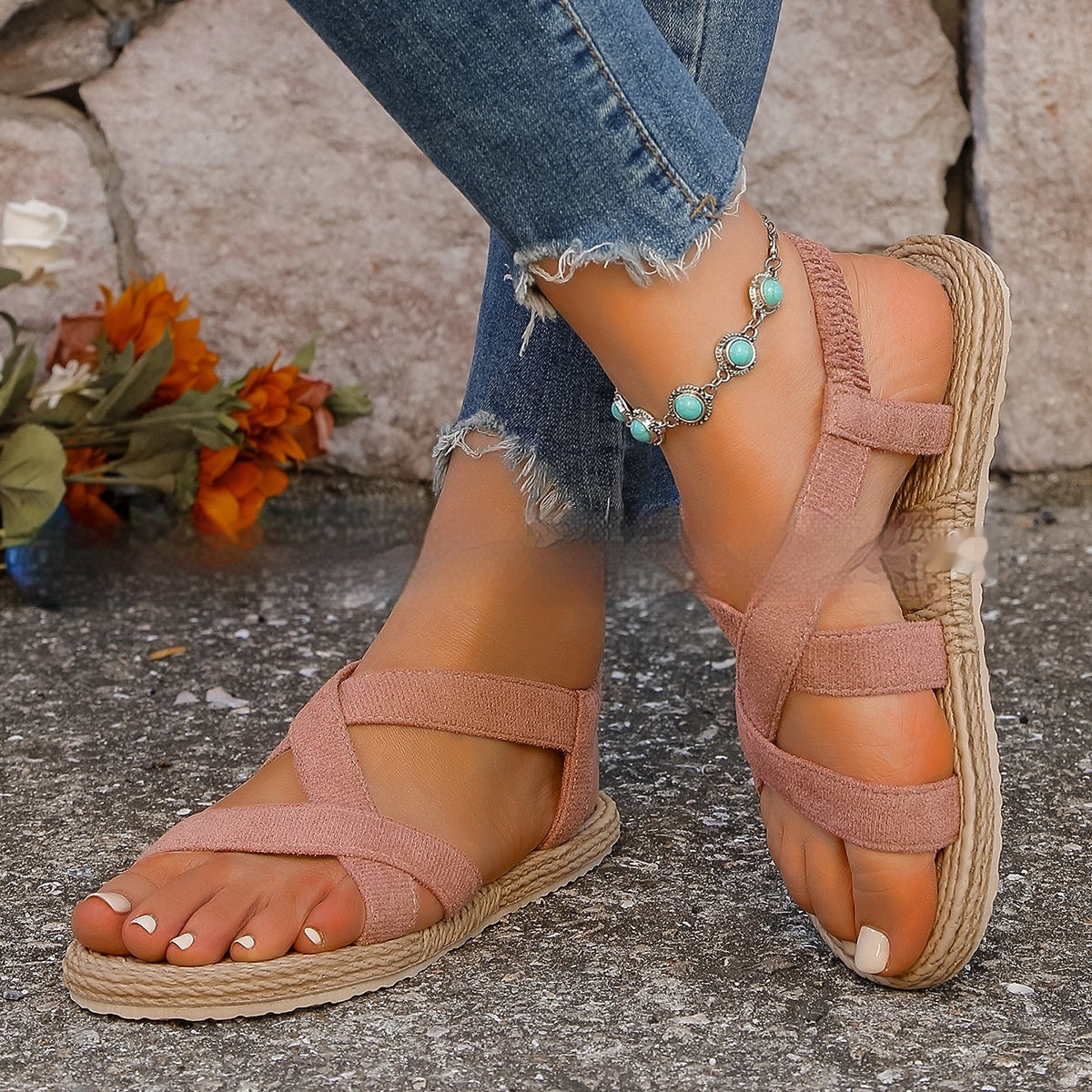 Sandalias de tacón plano de moda para mujer