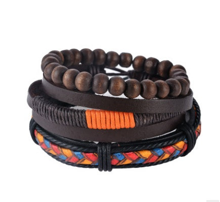 Pulsera de cuero para hombre, pulsera de cuentas multicapa, pulseras envolventes Punk para mujer, joyería Vintage punk para hombre