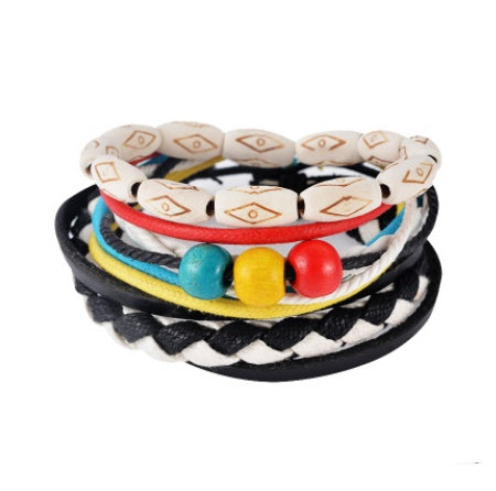 Pulsera de cuero para hombre, pulsera de cuentas multicapa, pulseras envolventes Punk para mujer, joyería Vintage punk para hombre