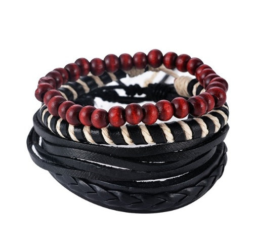 Pulsera de cuero para hombre, pulsera de cuentas multicapa, pulseras envolventes Punk para mujer, joyería Vintage punk para hombre