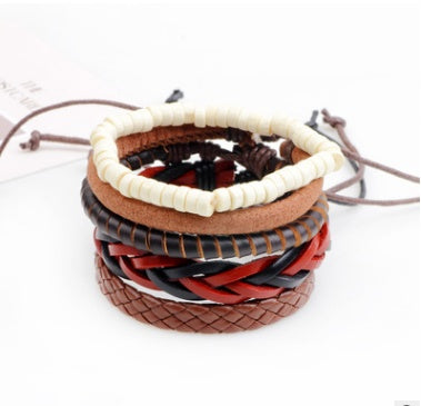 Pulsera de cuero para hombre, pulsera de cuentas multicapa, pulseras envolventes Punk para mujer, joyería Vintage punk para hombre