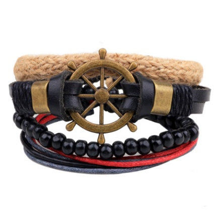 Pulsera de cuero para hombre, pulsera de cuentas multicapa, pulseras envolventes Punk para mujer, joyería Vintage punk para hombre