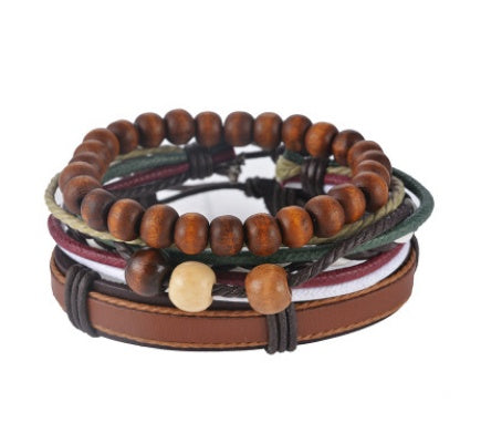 Pulsera de cuero para hombre, pulsera de cuentas multicapa, pulseras envolventes Punk para mujer, joyería Vintage punk para hombre