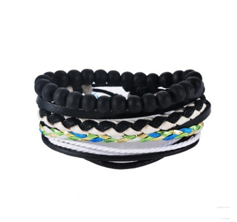 Pulsera de cuero para hombre, pulsera de cuentas multicapa, pulseras envolventes Punk para mujer, joyería Vintage punk para hombre