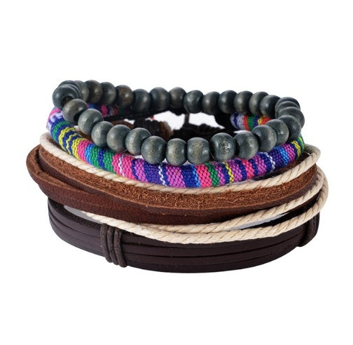 Pulsera de cuero para hombre, pulsera de cuentas multicapa, pulseras envolventes Punk para mujer, joyería Vintage punk para hombre