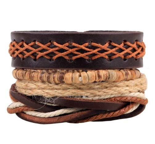 Pulsera de cuero para hombre, pulsera de cuentas multicapa, pulseras envolventes Punk para mujer, joyería Vintage punk para hombre