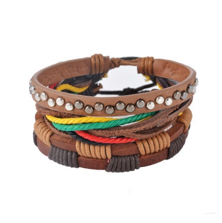 Pulsera de cuero para hombre, pulsera de cuentas multicapa, pulseras envolventes Punk para mujer, joyería Vintage punk para hombre