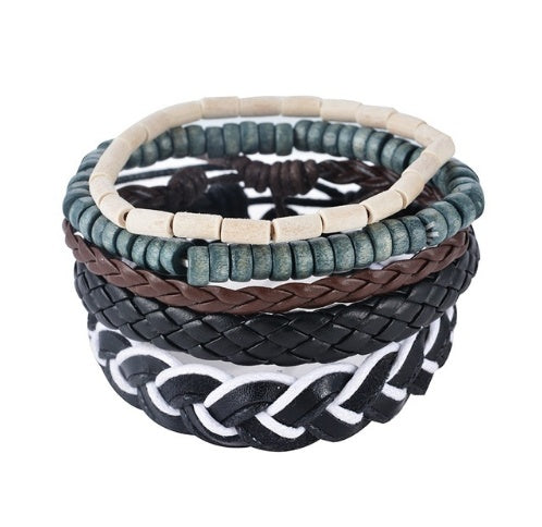 Pulsera de cuero para hombre, pulsera de cuentas multicapa, pulseras envolventes Punk para mujer, joyería Vintage punk para hombre