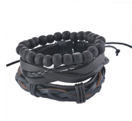 Pulsera de cuero para hombre, pulsera de cuentas multicapa, pulseras envolventes Punk para mujer, joyería Vintage punk para hombre