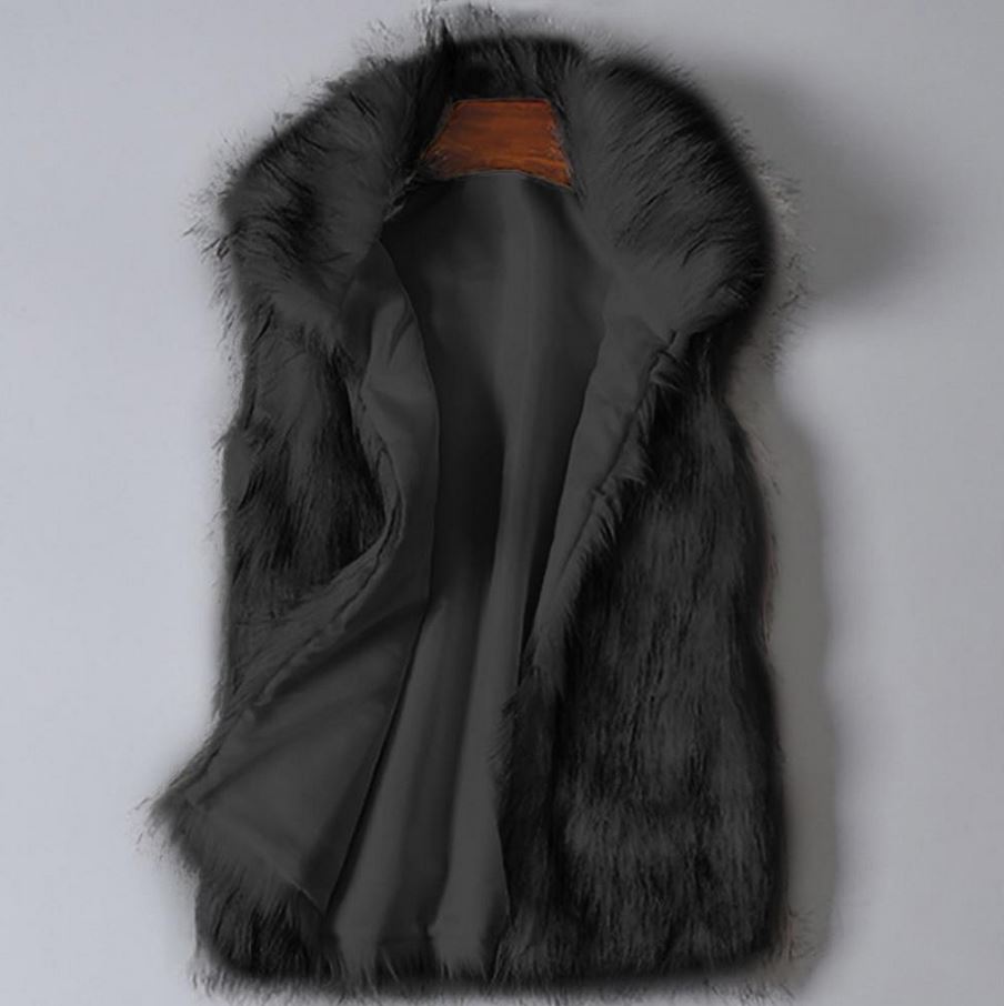 Faux Fur Vest Standing Collar Faux Fur Coat