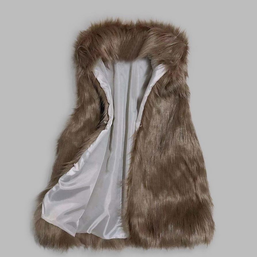 Faux Fur Vest Standing Collar Faux Fur Coat