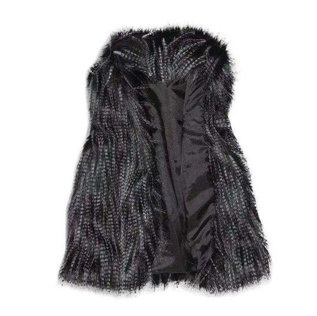 Faux Fur Vest Standing Collar Faux Fur Coat