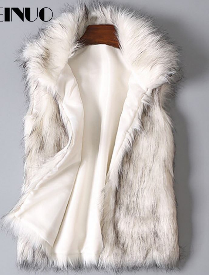 Faux Fur Vest Standing Collar Faux Fur Coat