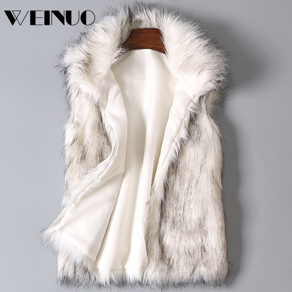 Faux Fur Vest Standing Collar Faux Fur Coat