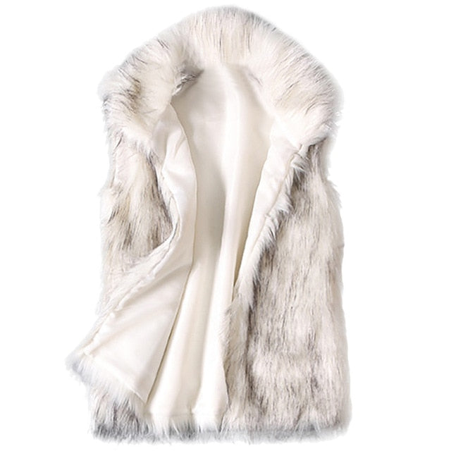 Faux Fur Vest Standing Collar Faux Fur Coat