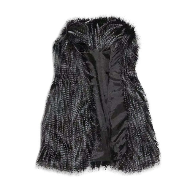 Faux Fur Vest Standing Collar Faux Fur Coat