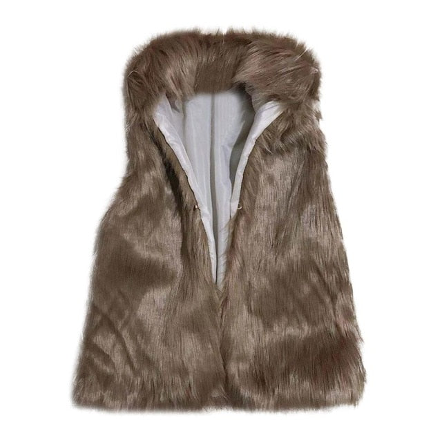 Faux Fur Vest Standing Collar Faux Fur Coat
