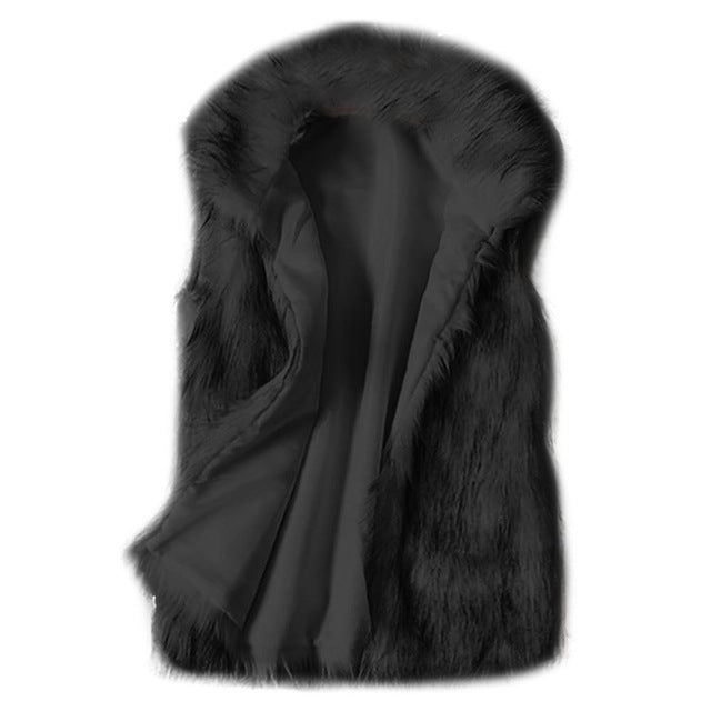 Faux Fur Vest Standing Collar Faux Fur Coat