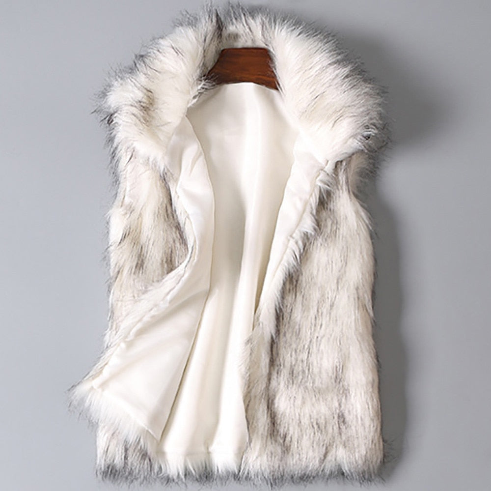 Faux Fur Vest Standing Collar Faux Fur Coat
