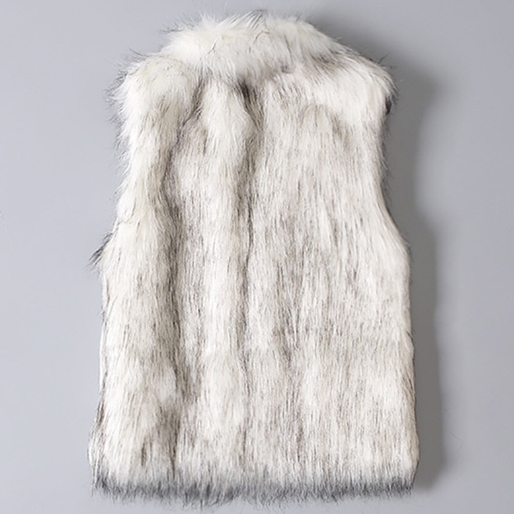 Faux Fur Vest Standing Collar Faux Fur Coat