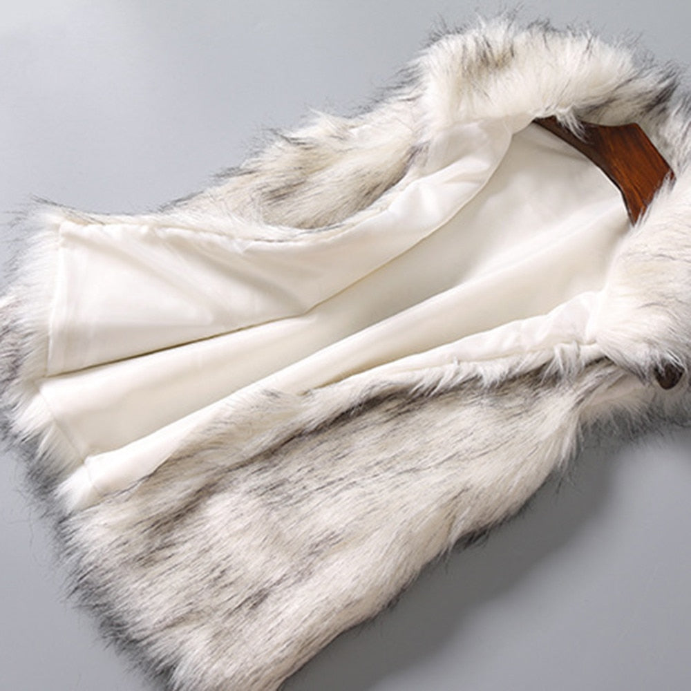 Faux Fur Vest Standing Collar Faux Fur Coat