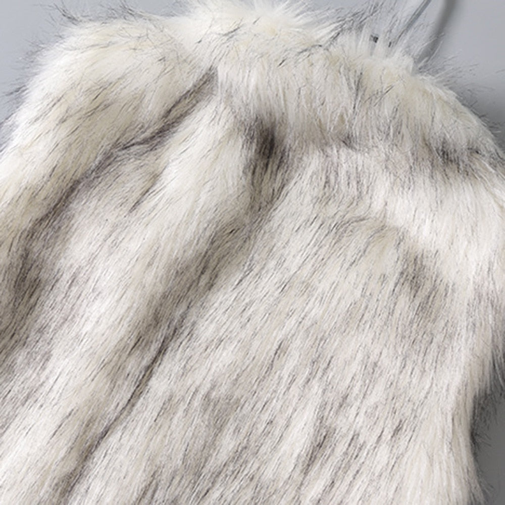 Faux Fur Vest Standing Collar Faux Fur Coat
