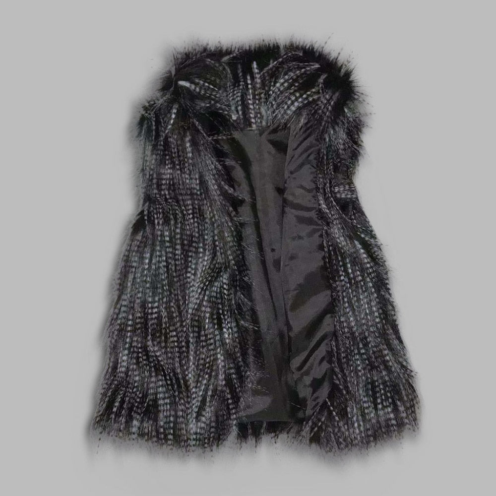 Faux Fur Vest Standing Collar Faux Fur Coat