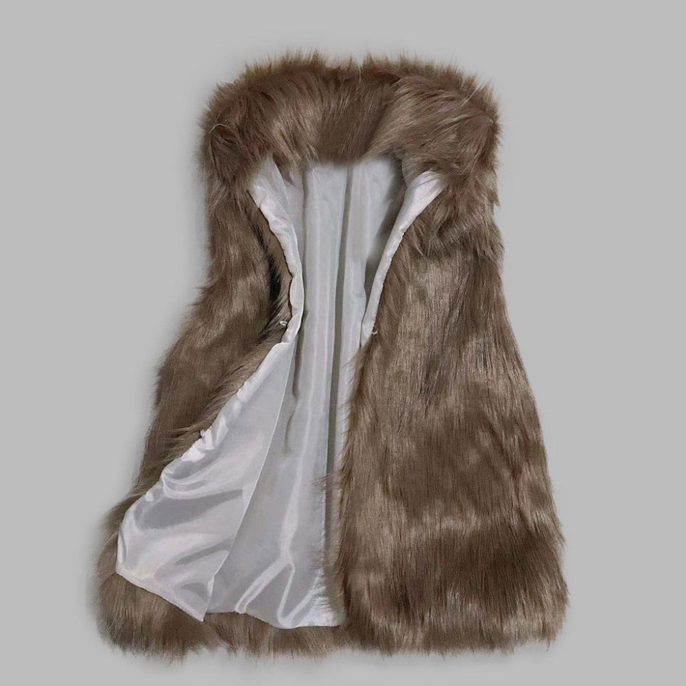 Faux Fur Vest Standing Collar Faux Fur Coat