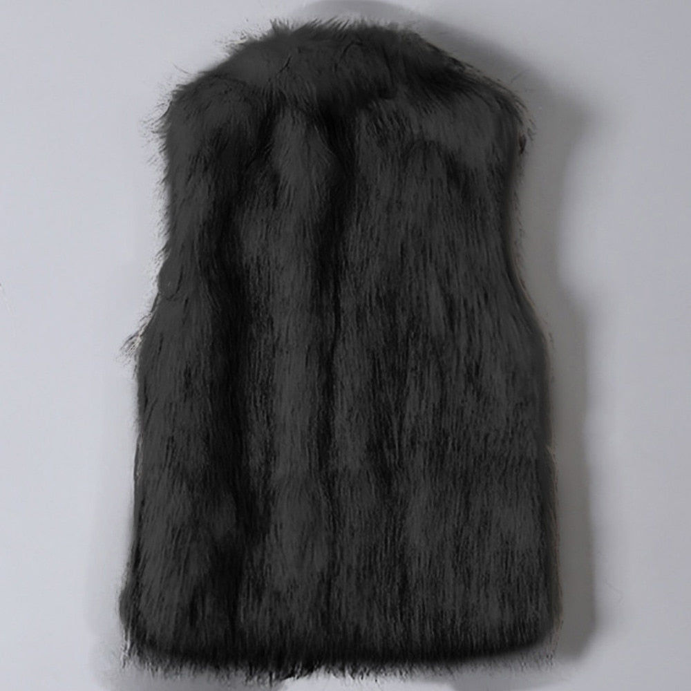 Faux Fur Vest Standing Collar Faux Fur Coat