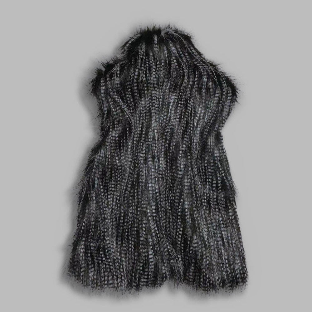 Faux Fur Vest Standing Collar Faux Fur Coat