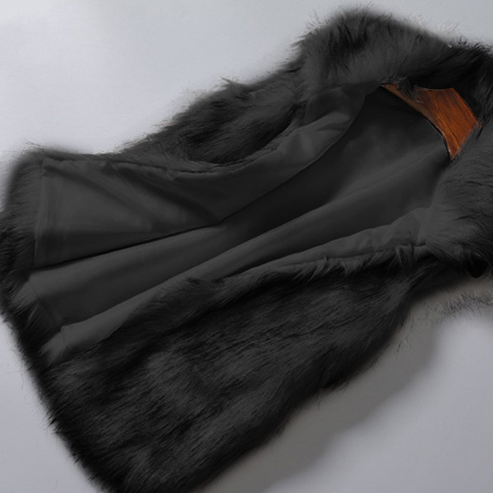 Faux Fur Vest Standing Collar Faux Fur Coat