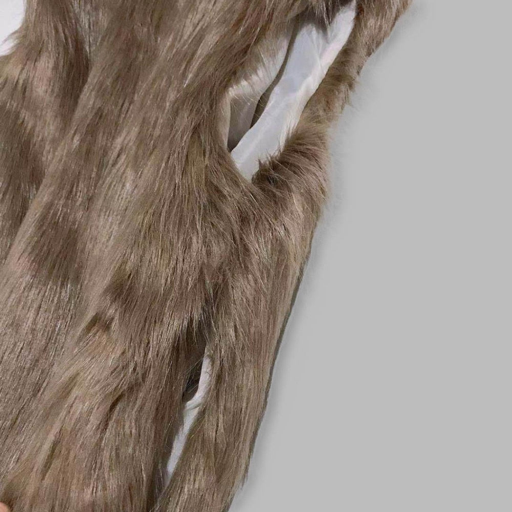 Faux Fur Vest Standing Collar Faux Fur Coat