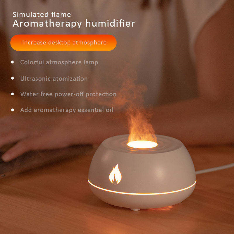 Humidificador de llama, difusor de aromaterapia, humidificador de aire para el hogar con luz de 7 colores, difusor de aceites esenciales con fragancia para habitación USB de 130ML