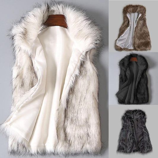 Faux Fur Vest Standing Collar Faux Fur Coat